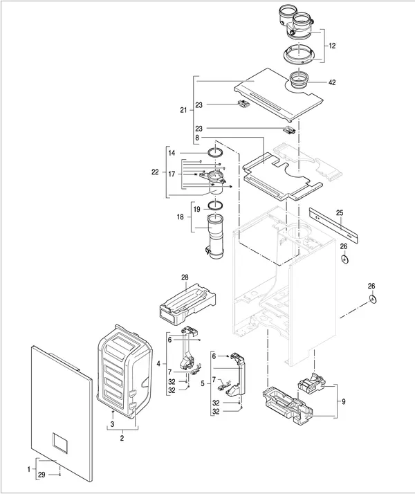 Vue éclatée Nefit (Bosch) 9700i HR50 : Carter