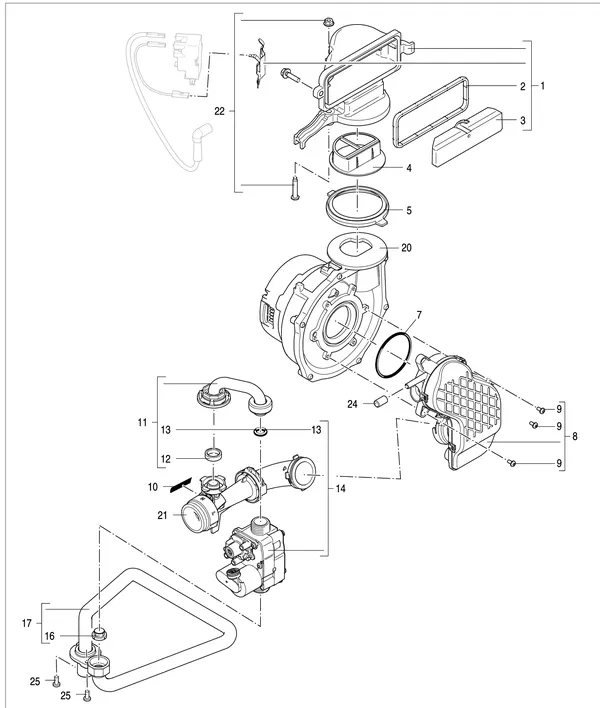 Vue éclatée Nefit (Bosch) 9700i HR50 : Bloc de régulation gaz