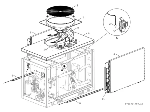 Vue éclatée Bosch Compress 3000 AWP (CS3000AWP 16) : Ventilateur et échangeur thermique