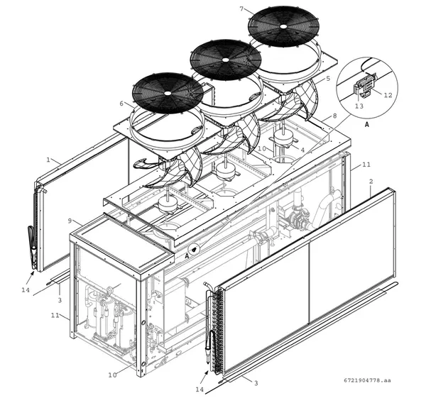 Vue éclatée Bosch Compress 3000 AWP (CS3000AWP 53) : Ventilateur et échangeur thermique