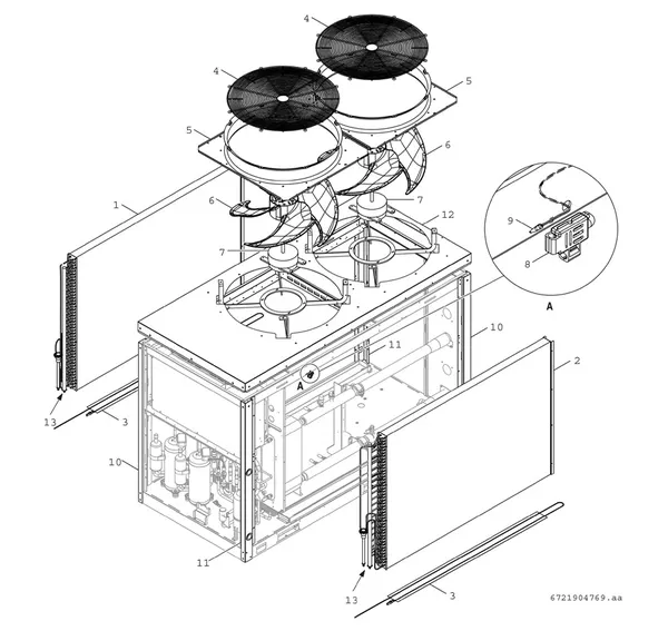 Vue éclatée Bosch Compress 3000 AWP (CS3000AWP 36 PC) : Ventilateur et échangeur thermique
