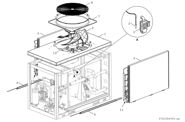Vue éclatée Bosch Compress 3000 AWP (CS3000AWP 24 MBC) : Ventilateur et échangeur thermique