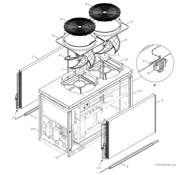Vue éclatée Bosch Compress 3000 AWP (CS3000AWP 31 MBC) : Ventilateur et échangeur thermique