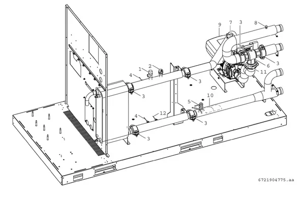 Vue éclatée Bosch Compress 3000 AWP (CS3000AWP 41 SC) : Pompe inverter et vanne d'inversion eau chaude