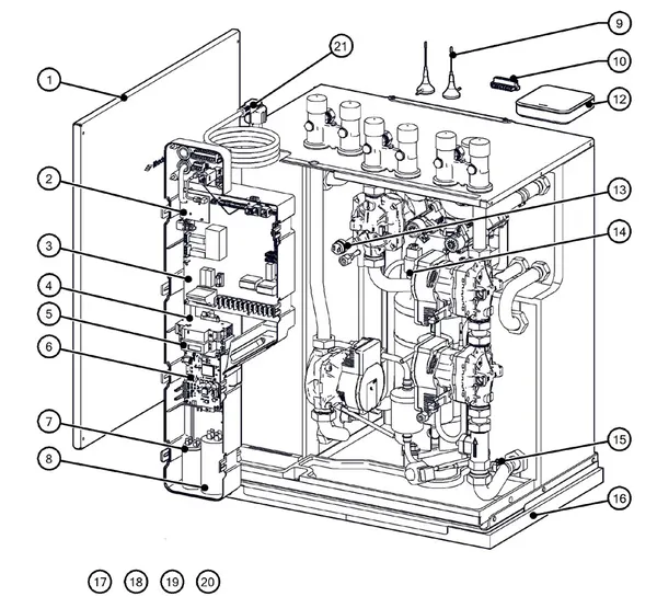 Vue éclatée Itho Daalderop 5e génération WPU 18-E (03-00663) : Behuizing elektronica capteurs