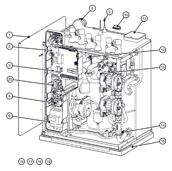 Exploded view Itho Daalderop 5e generatie WPU 65-I (03-00686): Behuizing elektronica sensoren