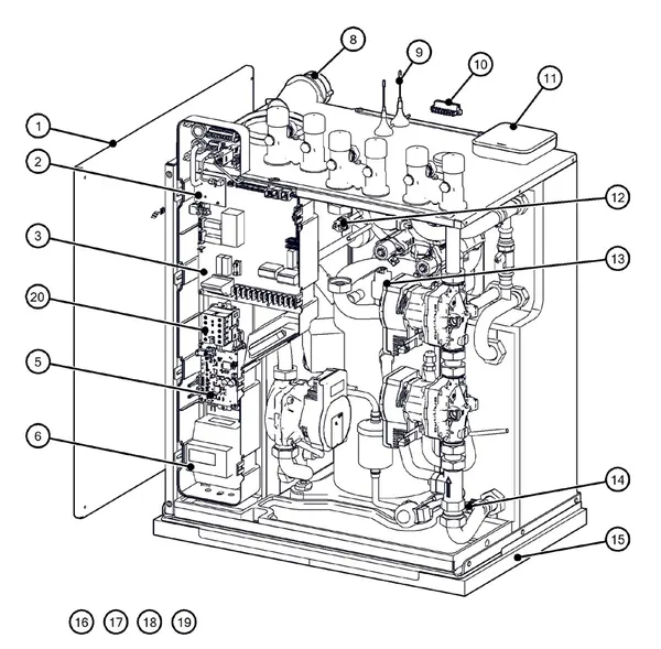 Vue éclatée Itho Daalderop 5e génération WPU 55-KC (03-00697) : Behuizing elektronica capteurs