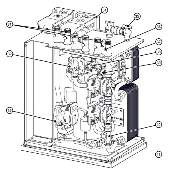 Vue éclatée Itho Daalderop 5e génération WPU 55-KC (03-00697) : Hydraulisch