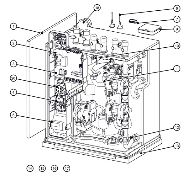 Vue éclatée Itho Daalderop 5e génération WPU 75-E (03-00705) : Behuizing elektronica capteurs