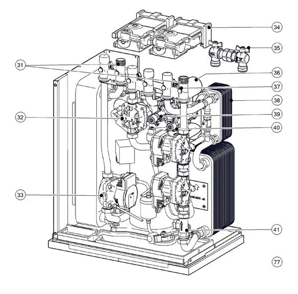 Vue éclatée Itho Daalderop 5e génération WPU 75-E (03-00705) : Hydraulisch