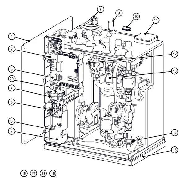 Vue éclatée Itho Daalderop 5e génération WPU 25-COE (03-00706) : Behuizing elektronica capteurs
