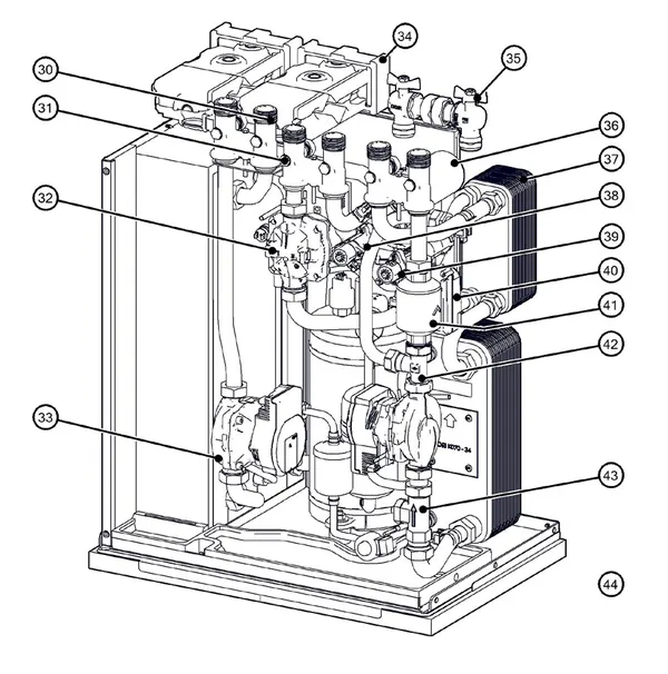 Vue éclatée Itho Daalderop 5e génération WPU 25-COE (03-00706) : Hydraulisch
