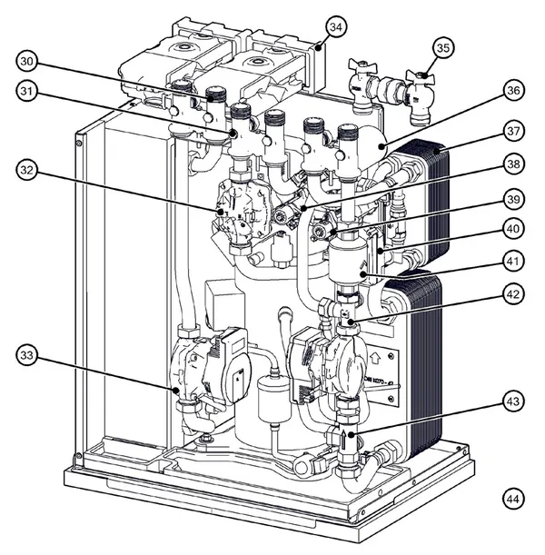 Vue éclatée Itho Daalderop 5e génération WPU 45-COE (03-00708) : Hydraulisch