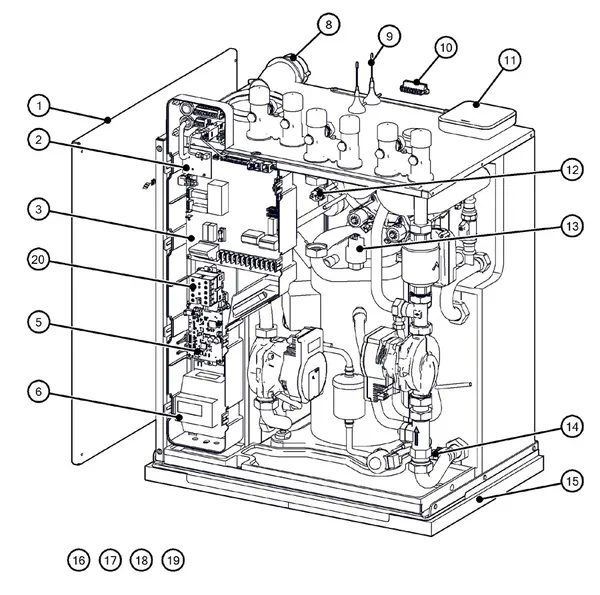 Vue éclatée Itho Daalderop 5e génération WPU 55-COE (03-00709) : Behuizing elektronica capteurs
