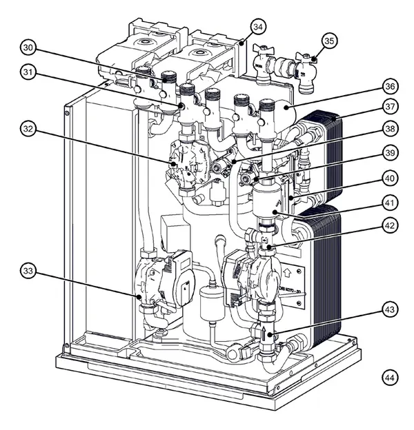Vue éclatée Itho Daalderop 5e génération WPU 55-COE (03-00709) : Hydraulisch