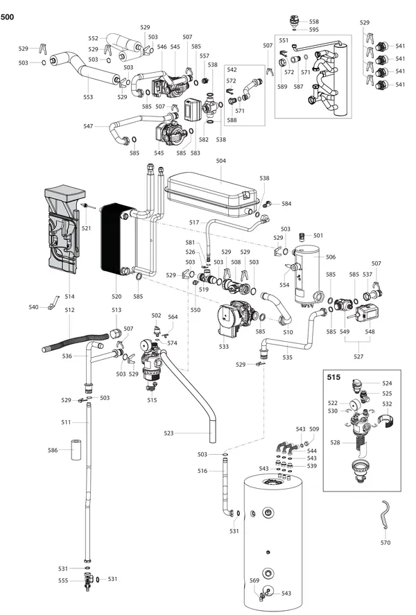 Exploded view Atag Energion IDU S F 80 2Z: Hydraulische componenten
