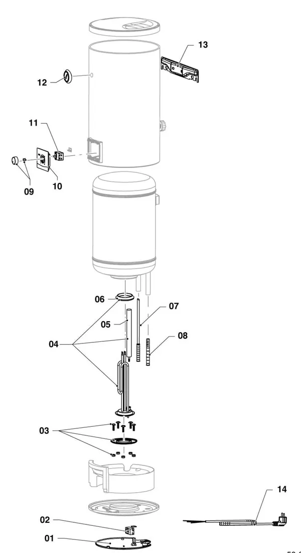 Vue éclatée Vaillant eloSTOR pro 50L VEH 50/8 -1 : Ballon d'eau chaude électrique VEH