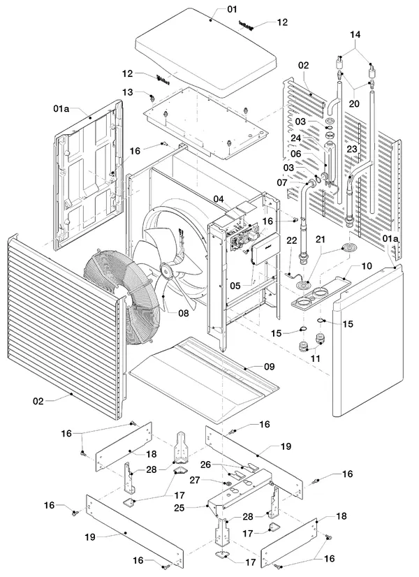 Vue éclatée Vaillant flexoTHERM VWF 87/4 : Unité extérieure