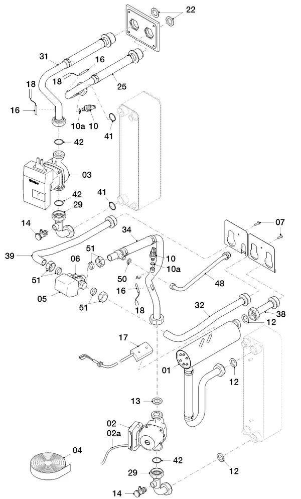 Vue éclatée Vaillant flexoTHERM VWF 87/4 : Pièces hydrauliques