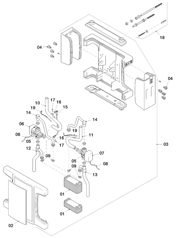 Vue éclatée Vaillant flexoTHERM VWF 87/4 : Échangeur thermique