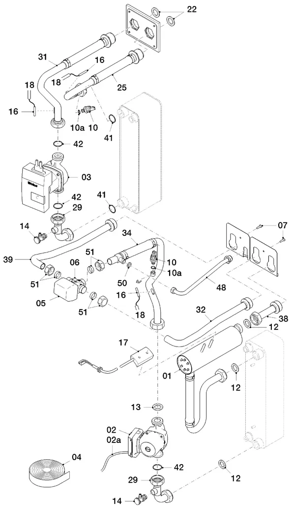 Vue éclatée Vaillant flexoTHERM VWF 197/4 : Pièces hydrauliques