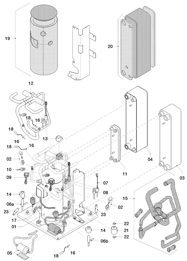 Vue éclatée Vaillant flexoTHERM VWF 197/4 : Circuit frigorifique