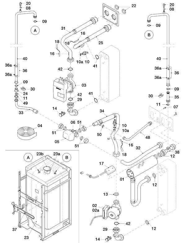 Vue éclatée Vaillant flexoTHERM VWF 58/4 : Pièces hydrauliques