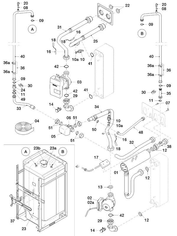 Vue éclatée Vaillant flexoTHERM VWF 88/4 : Pièces hydrauliques