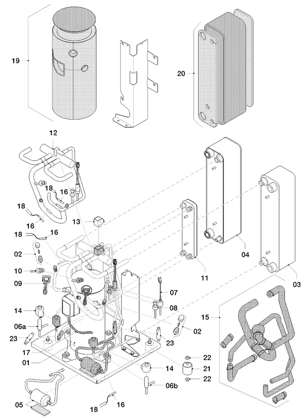 Vue éclatée Vaillant flexoTHERM VWF 88/4 : Circuit frigorifique
