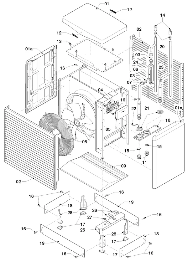 Vue éclatée Vaillant flexoTHERM VWF 118/4 : Unité extérieure