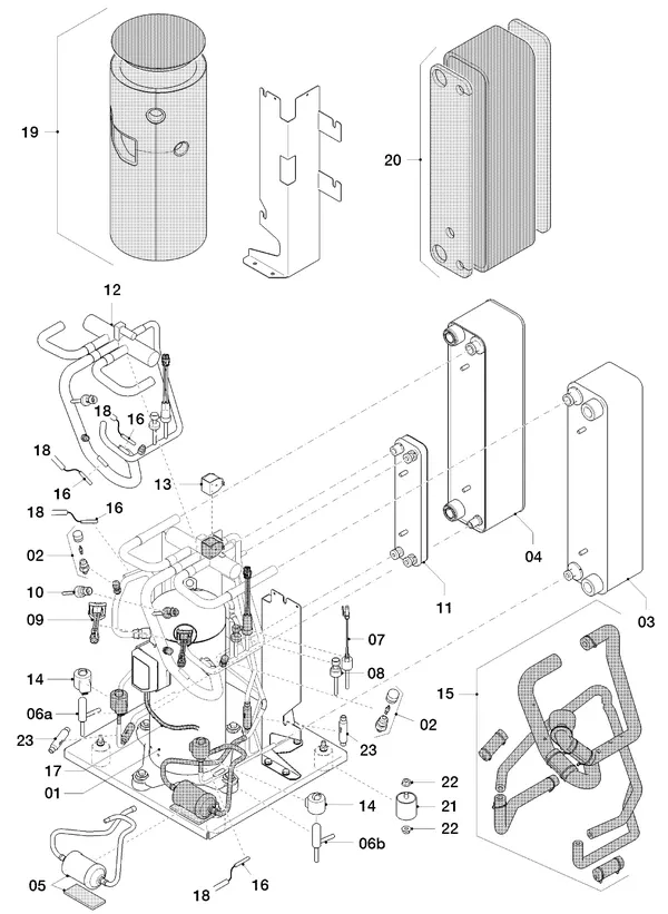 Vue éclatée Vaillant flexoTHERM VWF 118/4 : Circuit frigorifique