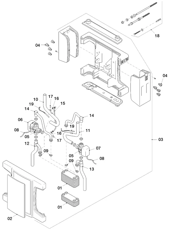 Vue éclatée Vaillant flexoTHERM VWF 118/4 : Échangeur thermique