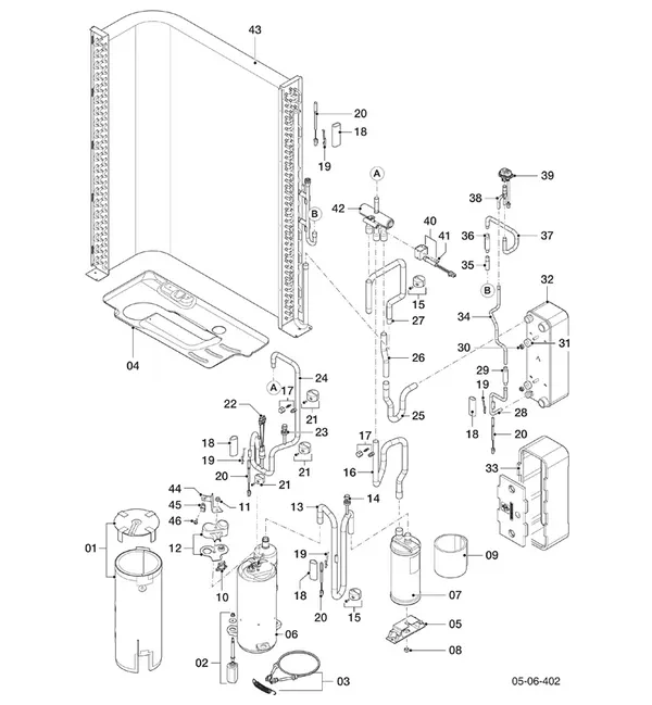 Vue éclatée Vaillant aroTHERM Pro VWL 115/7.1 A 400V : Circuit frigorifique
