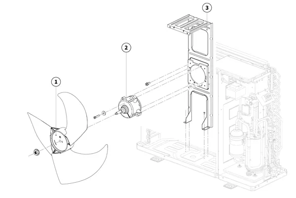 Vue éclatée Intergas Xtend Mono unité extérieure : Ventilateur