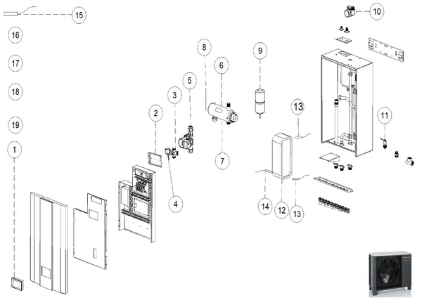 Vue éclatée Itho Daalderop HP-S 110 unité intérieure : Vue d'ensemble