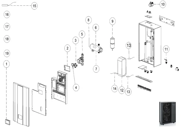 Vue éclatée Itho Daalderop HP-S 130 unité intérieure : Vue d'ensemble