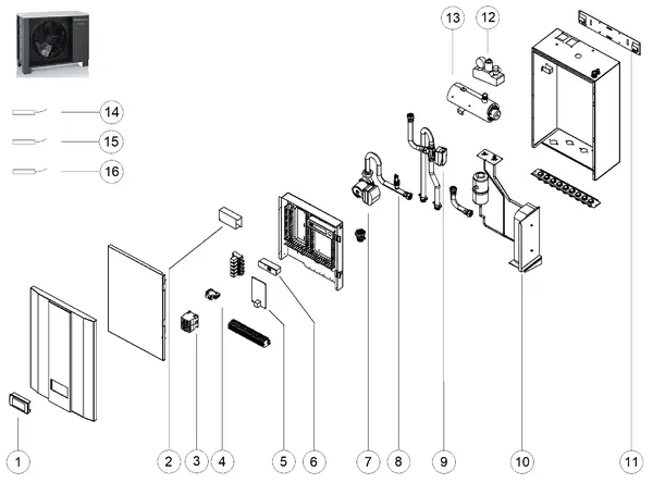 Vue éclatée Itho Daalderop HP-S 55 unité intérieure : Vue d'ensemble