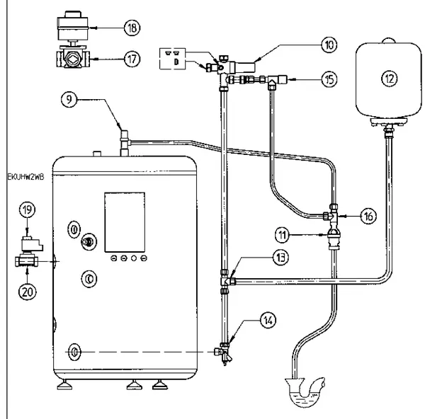 Vue éclatée Daikin EKHWS300B3Z2 | ballon d'eau chaude 300 litres : Robinetterie et accessoires