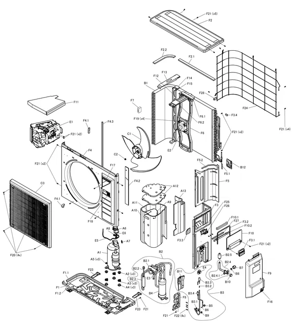Vue éclatée Daikin 3 R - ERGA08EAV3H7 | unité extérieure 8kW : Composants internes