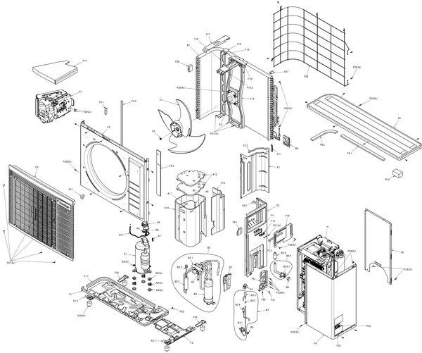 Vue éclatée Daikin 3 M - EDLA08E3V3 | unité extérieure 8kW : Unité de base