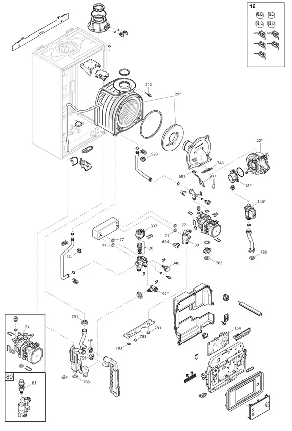 Vue éclatée Remeha Calenta Ace-Matic Servicekoffer : Vue d'ensemble