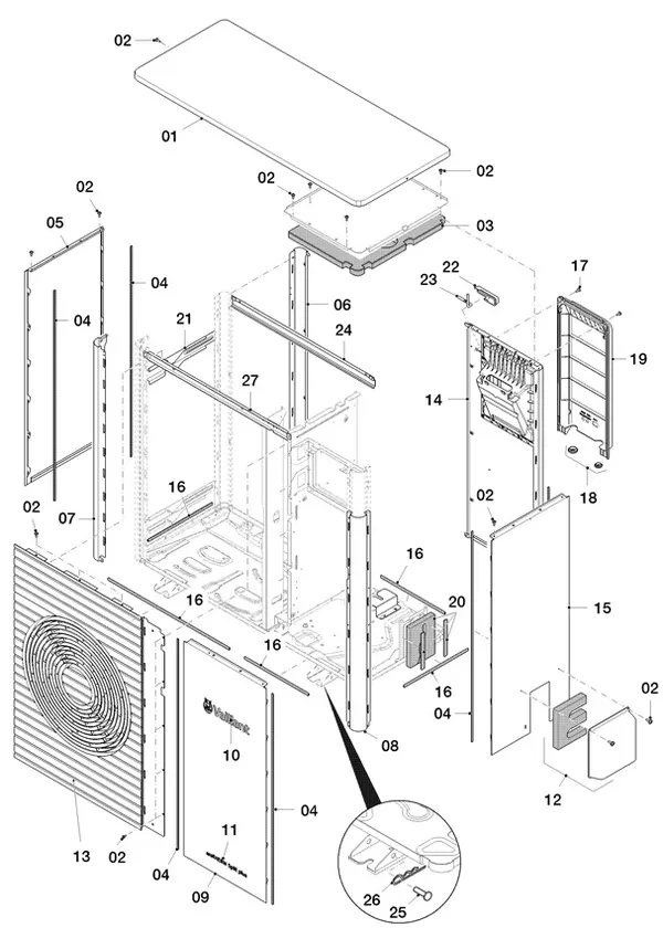 Vue éclatée Vaillant aroTHERM Split plus VWL 75/8.2 AS 230V : Habillage