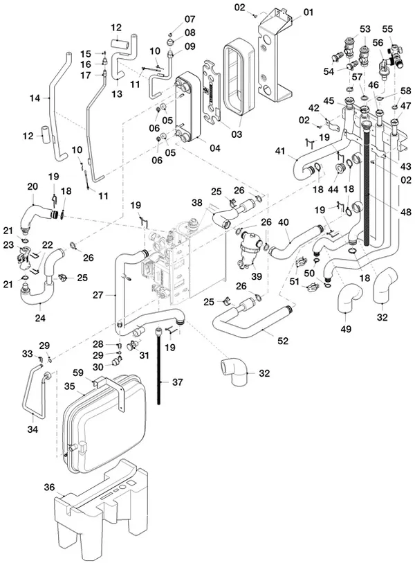 Vue éclatée Vaillant aroTHERM Split plus VWL 78/8.2 IS C2 : Pièces hydrauliques