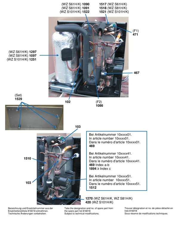 Vue éclatée Alpha Innotec WZS 61HK-101HK : Pièces de raccordement