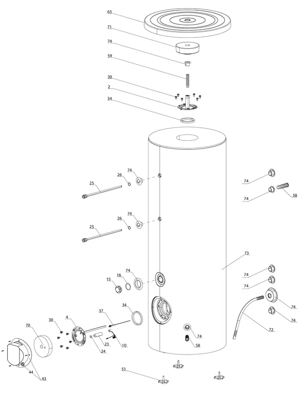 Exploded view Atag Boiler staand CD2 450 HHP: Totaaloverzicht