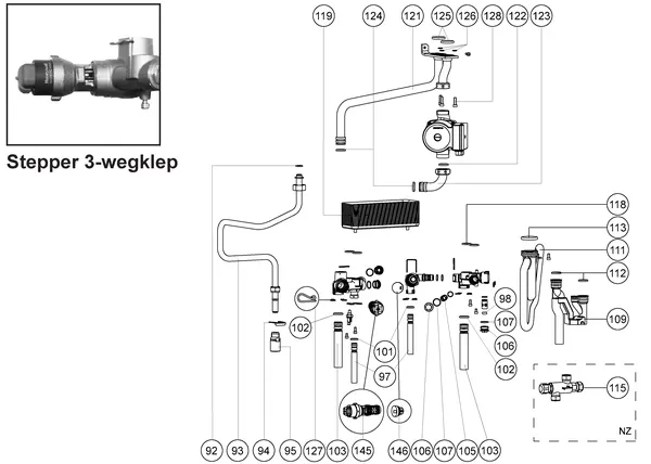 Exploded view Atag A285C | vanaf 2017 OSS2: Stepper 3 wegklep
