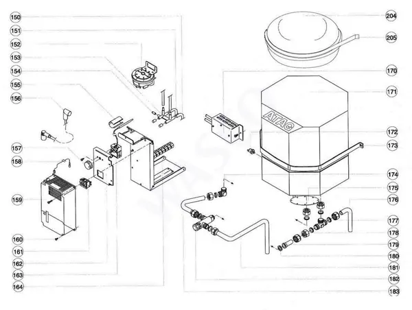 Exploded view Atag Blauwe Engel HR 45: Waterzijdig