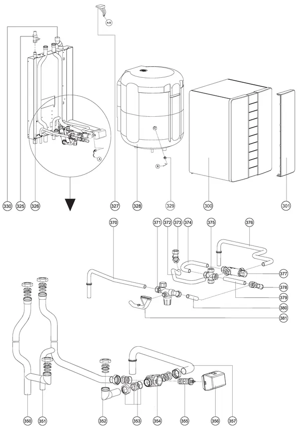 Vue éclatée Atag ComfortBoiler mural CBV 110 : Vue d'ensemble