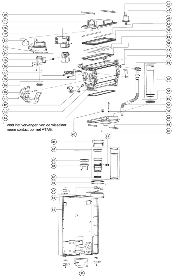 Exploded view Atag Enigma SHR 24Ti: Achterwand wisselaar