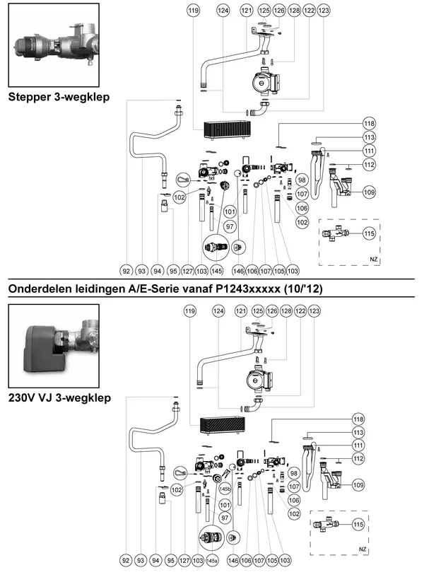 Vue éclatée Atag E223C | à partir de 8-2009 OSS1 : Tuyaux